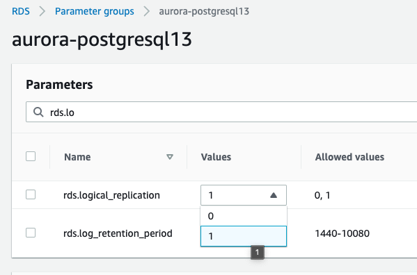 Aurora PostgreSQL cluster parameter value