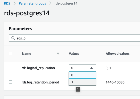 RDS PostgreSQL parameter value