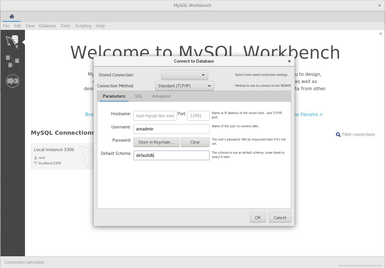 Screenshot of the MySQL Workbench settings screen